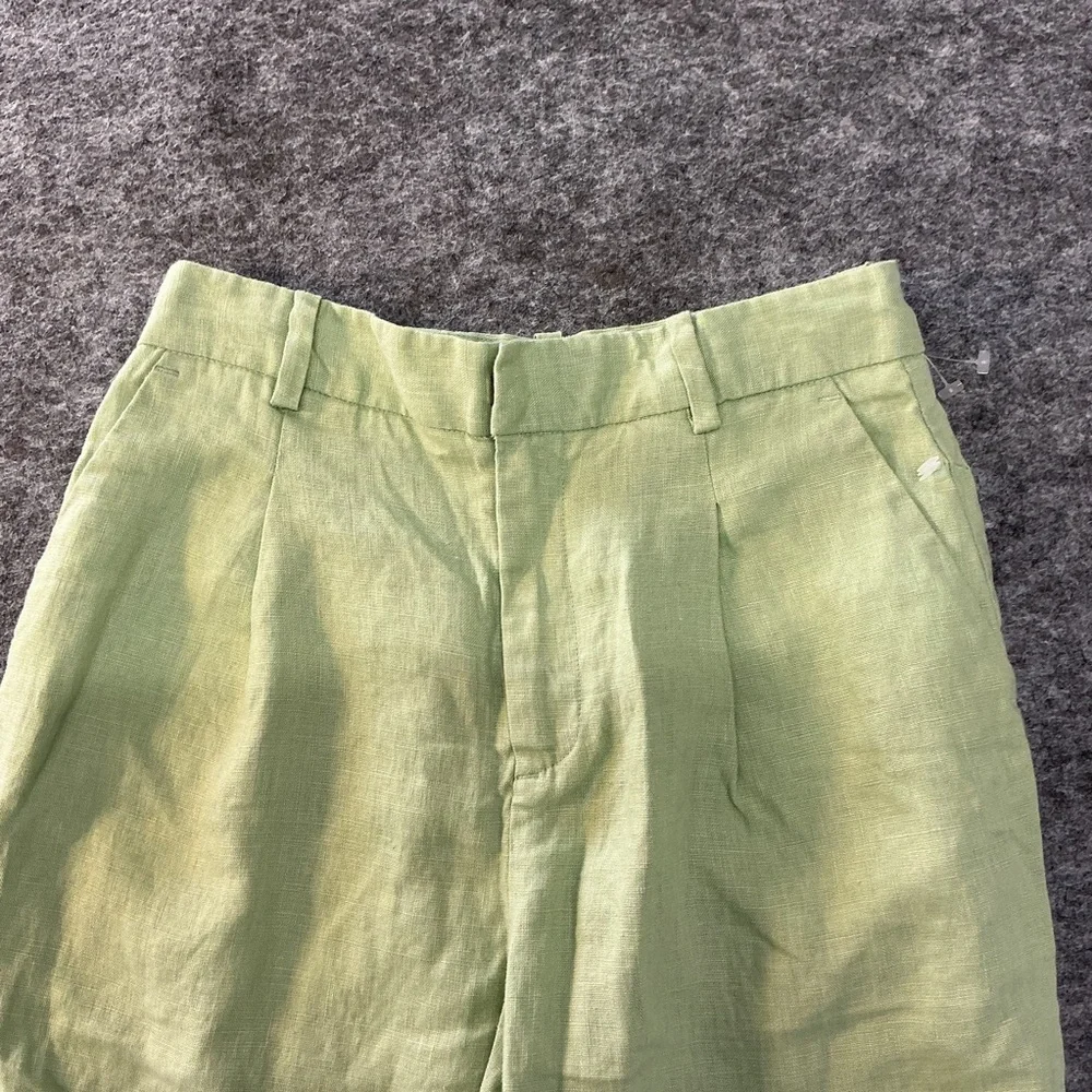 Zara Green Wide-Leg Linen Cropped Pants Size XS
